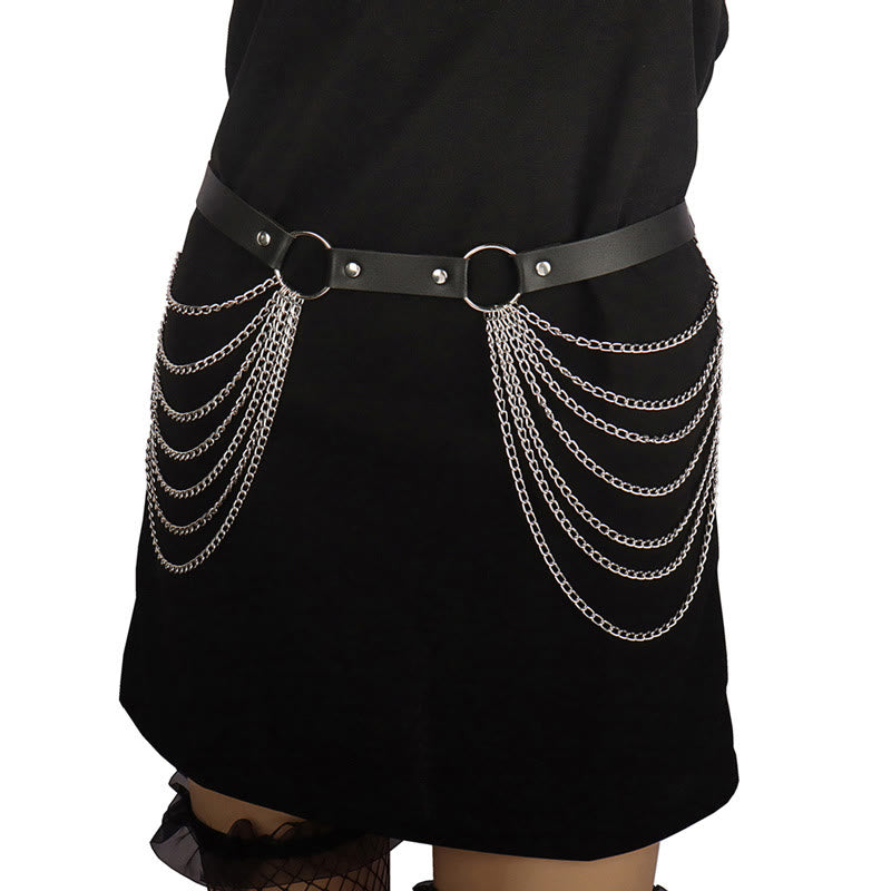 Ceinture à chaîne punk Ceinture en cuir à sept canapés