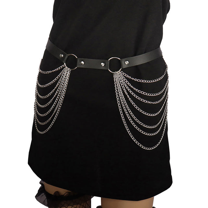 Ceinture à chaîne punk Ceinture en cuir à sept canapés