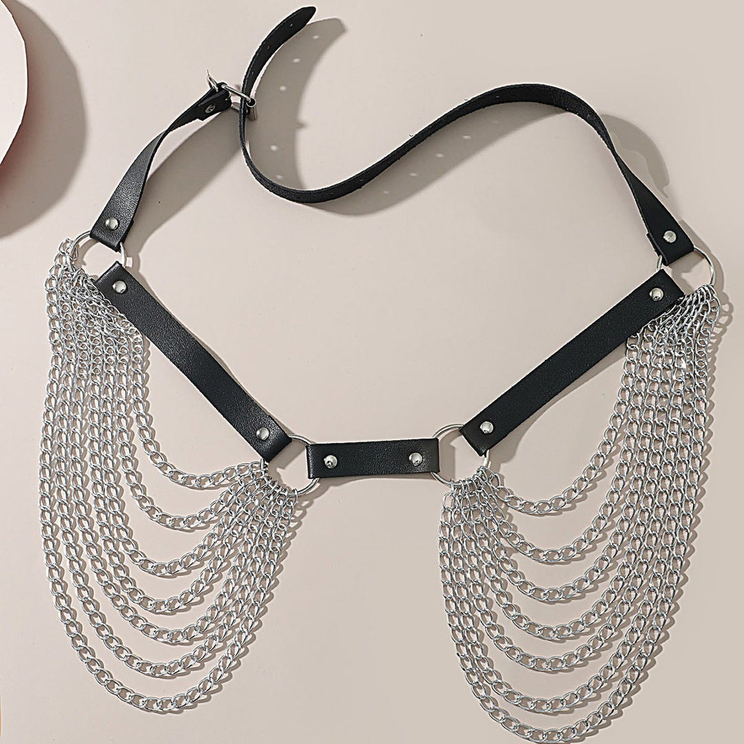 Ceinture à chaîne punk Ceinture en cuir à sept canapés