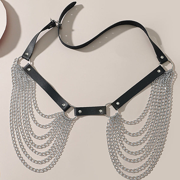 Ceinture à chaîne punk Ceinture en cuir à sept canapés