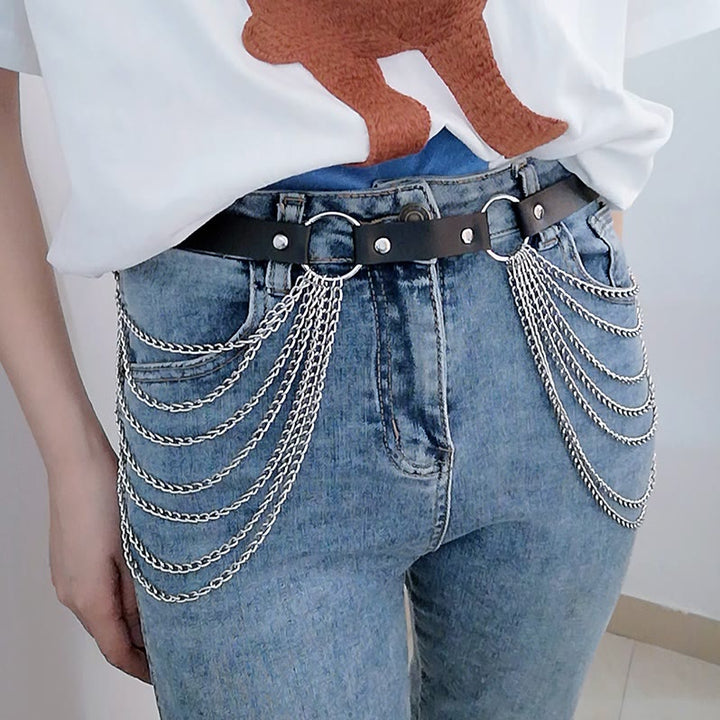 Ceinture à chaîne punk Ceinture en cuir à sept canapés