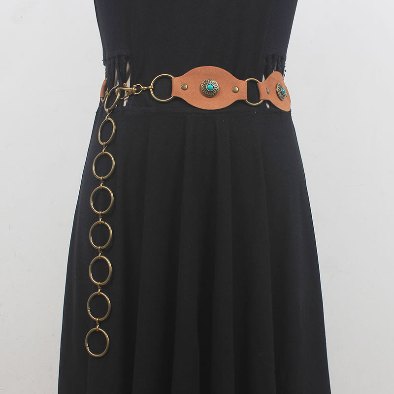 Ceinture vintage turquoise à rivets et fermoir en métal