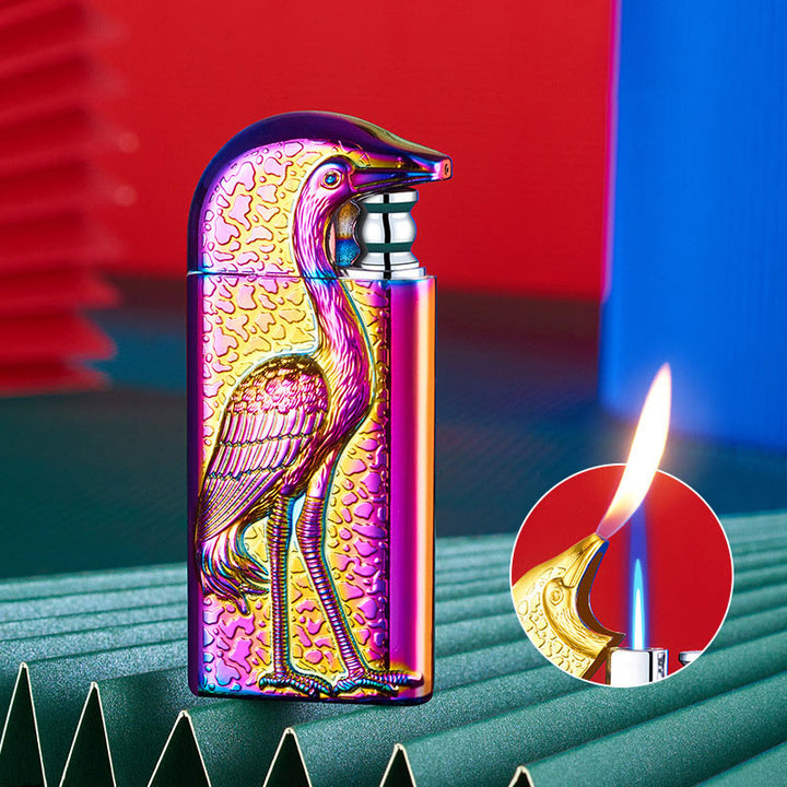 Briquet au butane rechargeable à double flamme en relief Grus Japonensis