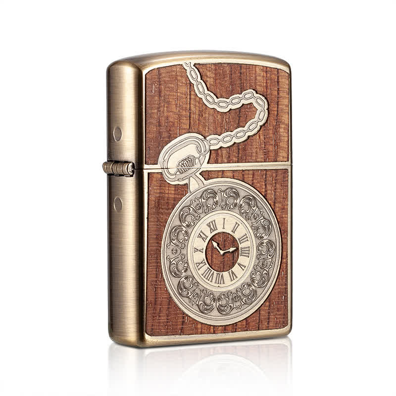 Briquet à kérosène rechargeable en forme de coquille en bois sculpté rétro