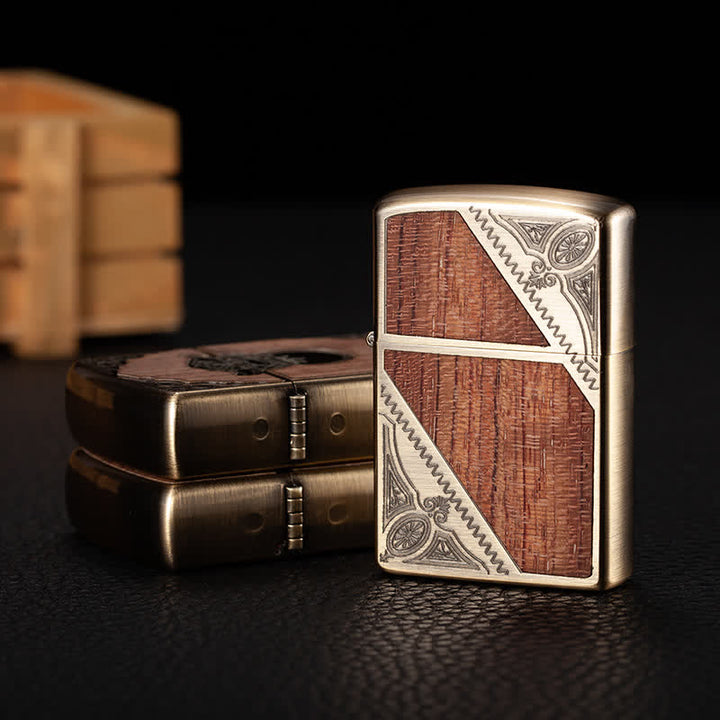 Briquet à kérosène rechargeable en forme de coquille en bois sculpté rétro