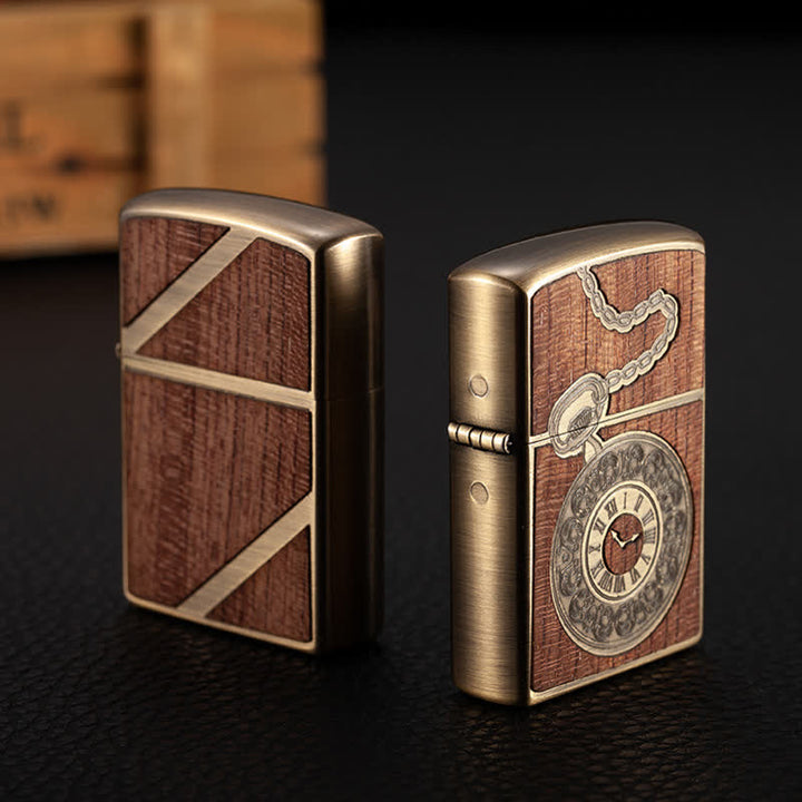 Briquet à kérosène rechargeable en forme de coquille en bois sculpté rétro