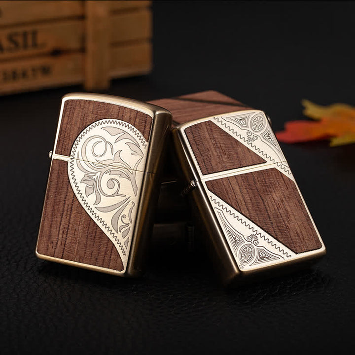 Briquet à kérosène rechargeable en forme de coquille en bois sculpté rétro