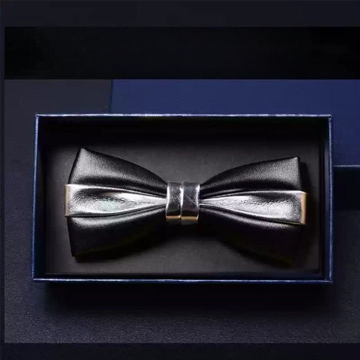 Nœud papillon double épaisseur en similicuir pour homme, idéal pour un mariage
