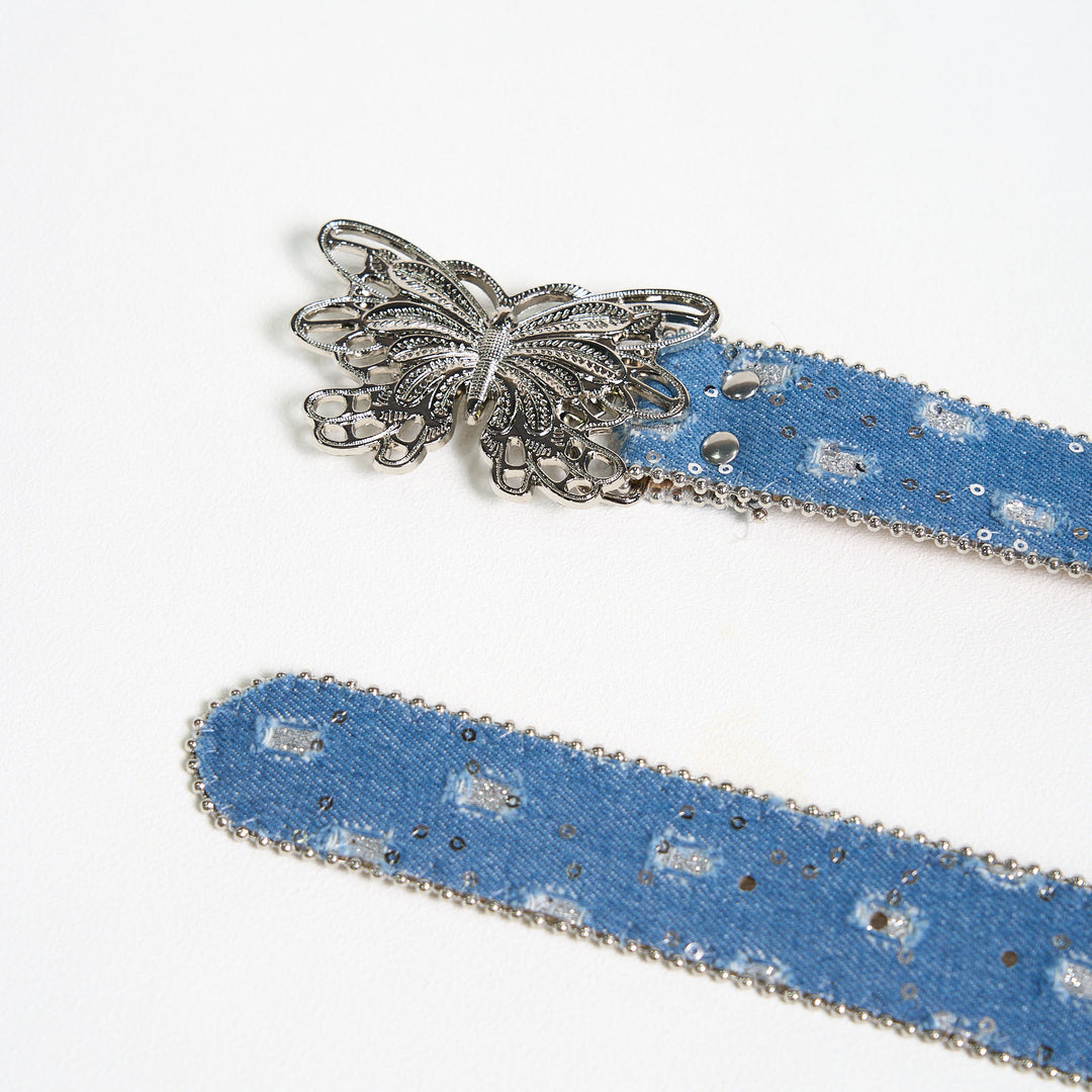 Ceinture en cuir à boucle papillon en denim pour femme