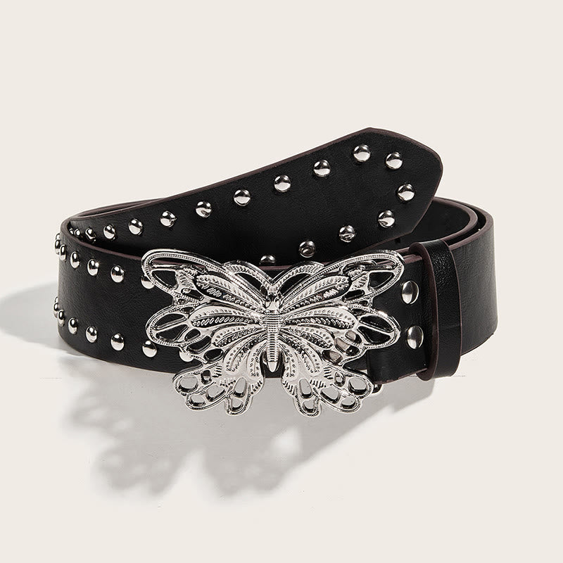 Ceinture en cuir cloutée à boucle papillon style cowgirl western pour femme