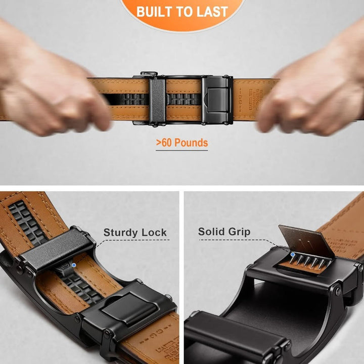 Ceinture à cliquet coulissant en cuir véritable pour homme
