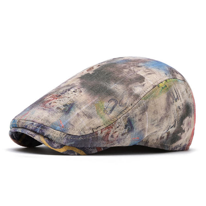 Béret gavroche en coton tie-dye à motif graffiti