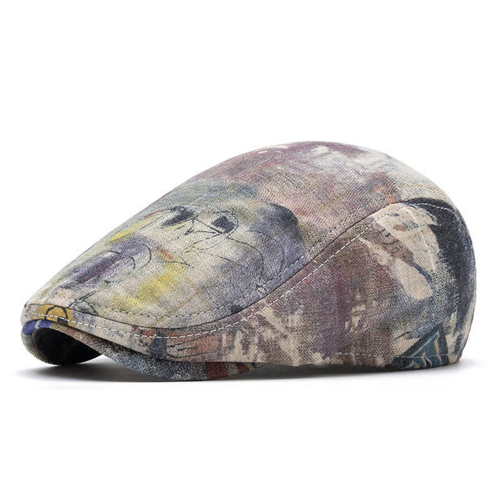Béret gavroche en coton tie-dye à motif graffiti