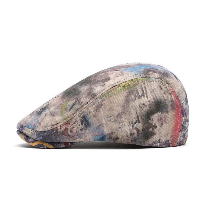 Béret gavroche en coton tie-dye à motif graffiti