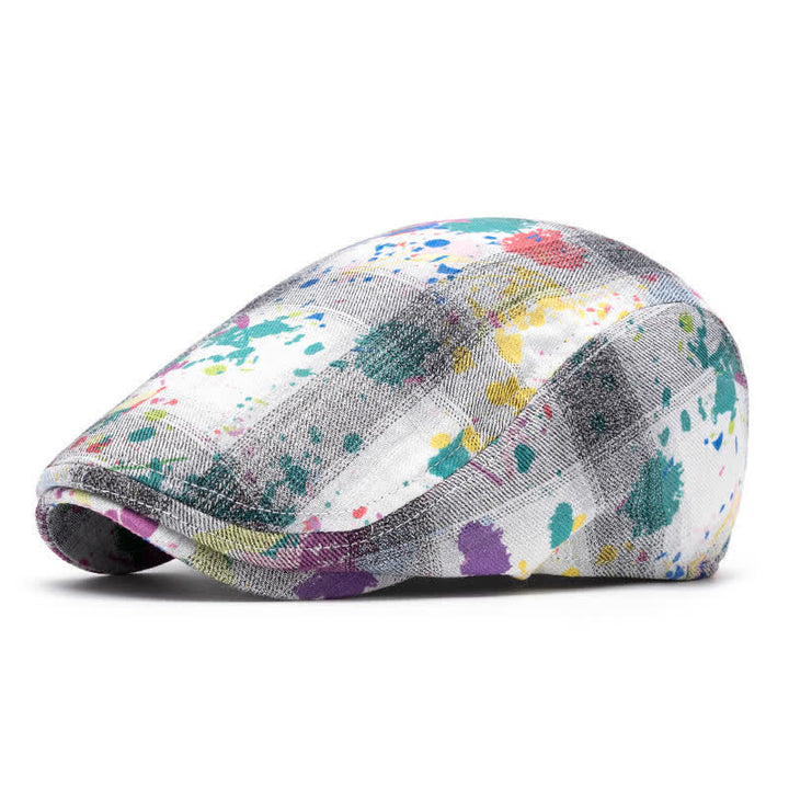 Béret gavroche en coton tie-dye à motif graffiti