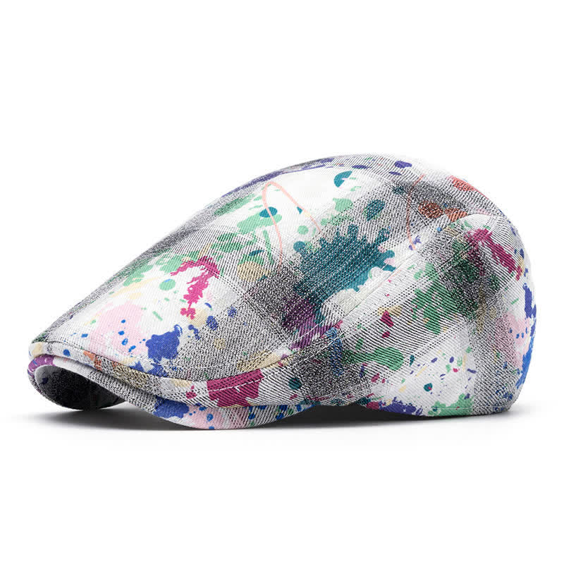 Béret gavroche en coton tie-dye à motif graffiti