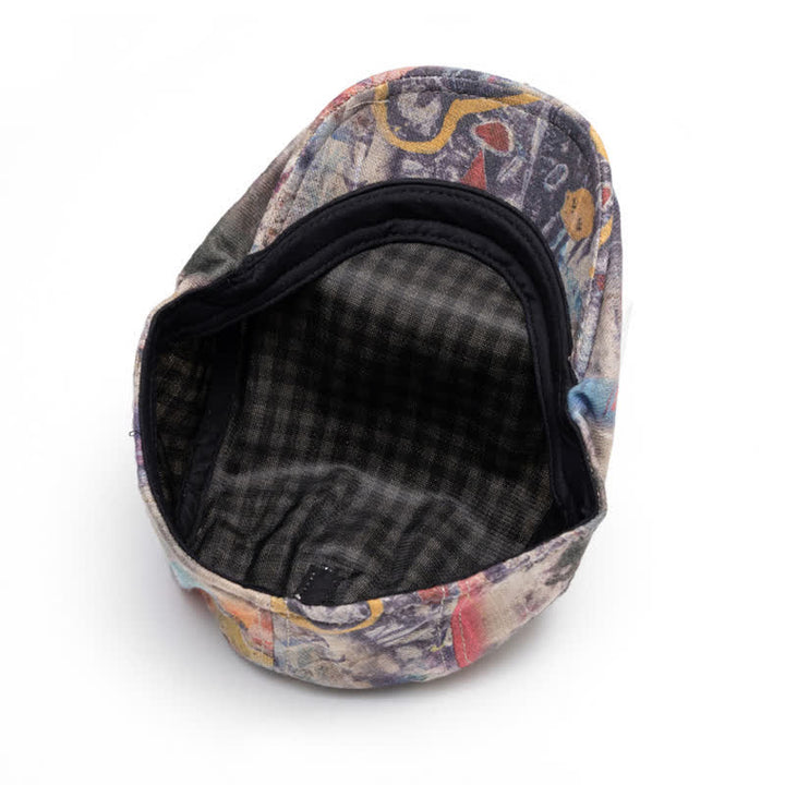 Béret gavroche en coton tie-dye à motif graffiti
