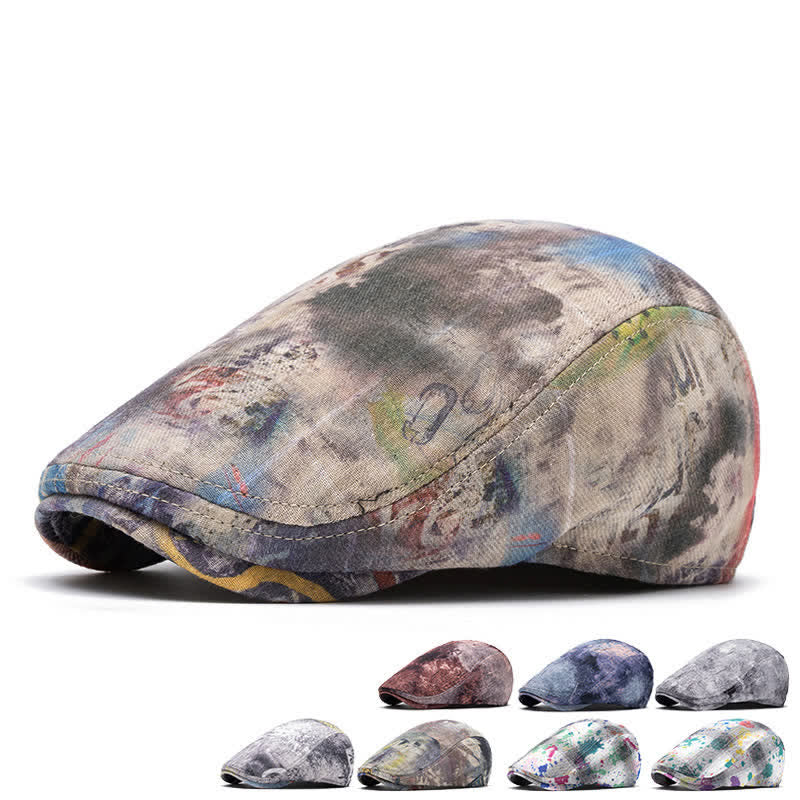 Béret gavroche en coton tie-dye à motif graffiti