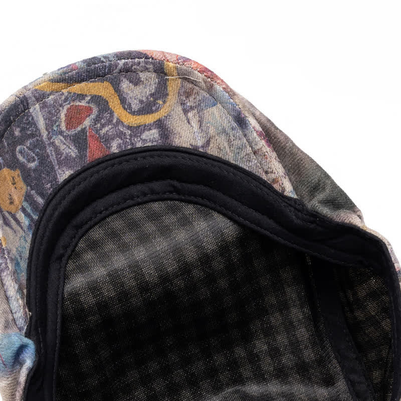 Béret gavroche en coton tie-dye à motif graffiti