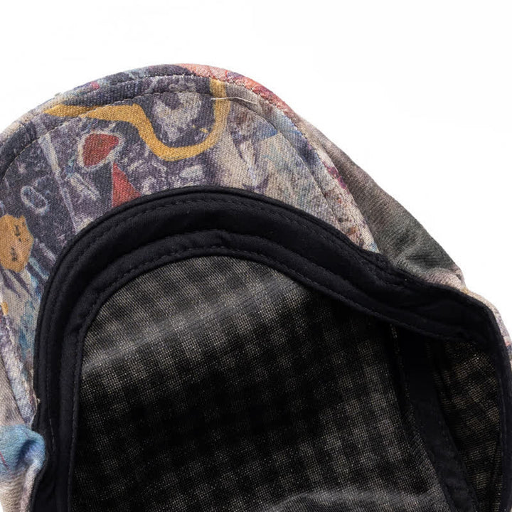 Béret gavroche en coton tie-dye à motif graffiti