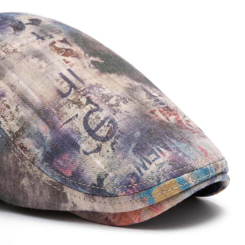 Béret gavroche en coton tie-dye à motif graffiti