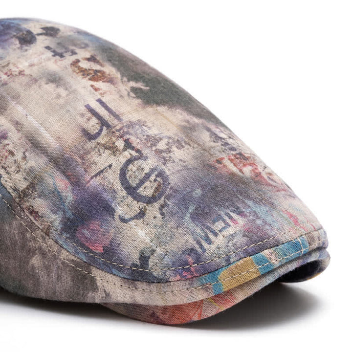 Béret gavroche en coton tie-dye à motif graffiti