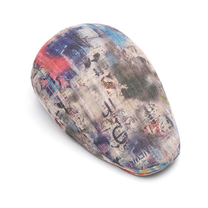 Béret gavroche en coton tie-dye à motif graffiti