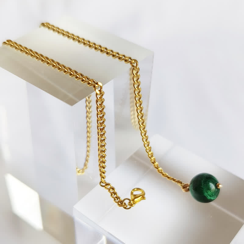 Broche de costume pour homme en plaqué or 18 carats avec pierre naturelle et chaîne suspendue