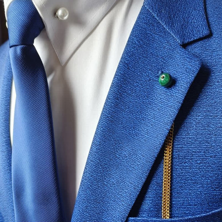 Broche de costume pour homme en plaqué or 18 carats avec pierre naturelle et chaîne suspendue