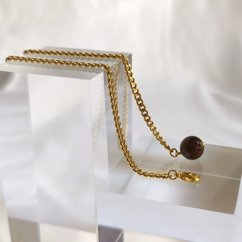 Broche de costume pour homme en plaqué or 18 carats avec pierre naturelle et chaîne suspendue