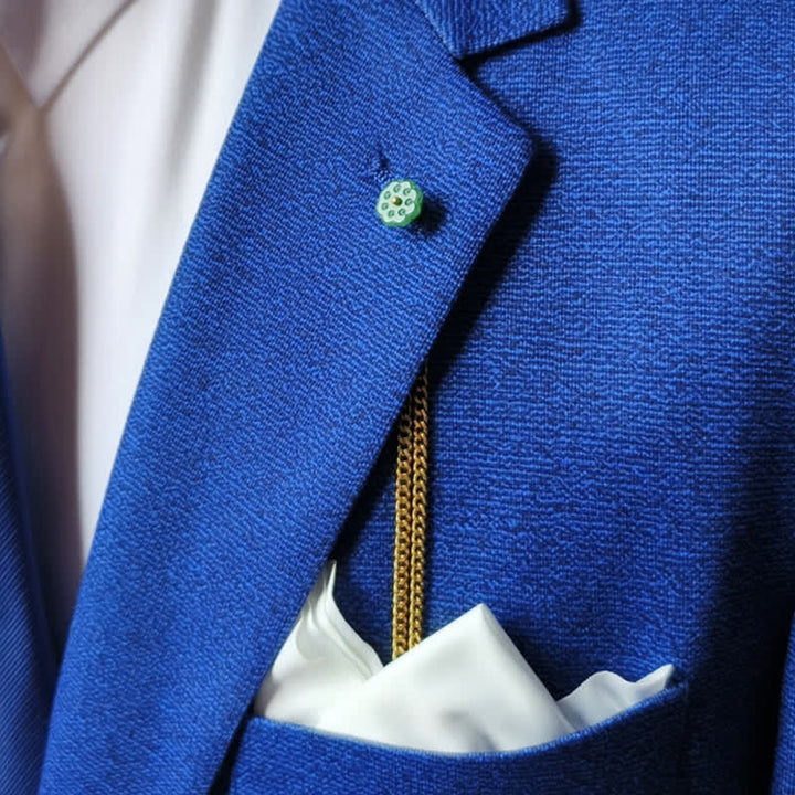 Broche de costume pour homme en plaqué or 18 carats avec pierre naturelle et chaîne suspendue