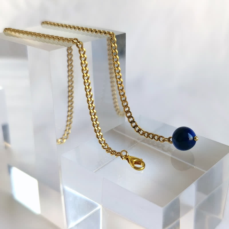 Broche de costume pour homme en plaqué or 18 carats avec pierre naturelle et chaîne suspendue
