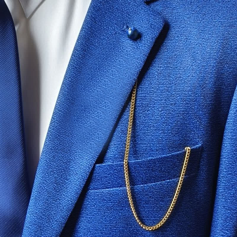 Broche de costume pour homme en plaqué or 18 carats avec pierre naturelle et chaîne suspendue