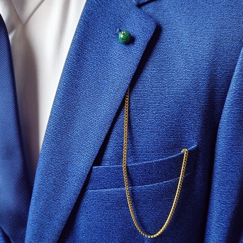 Broche de costume pour homme en plaqué or 18 carats avec pierre naturelle et chaîne suspendue