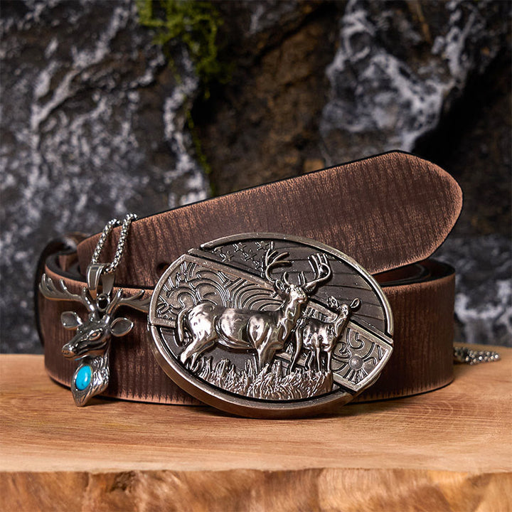 Ensemble de boucles de ceinture à couteau caché avec pendentif tête d'élan et drapeau cerf