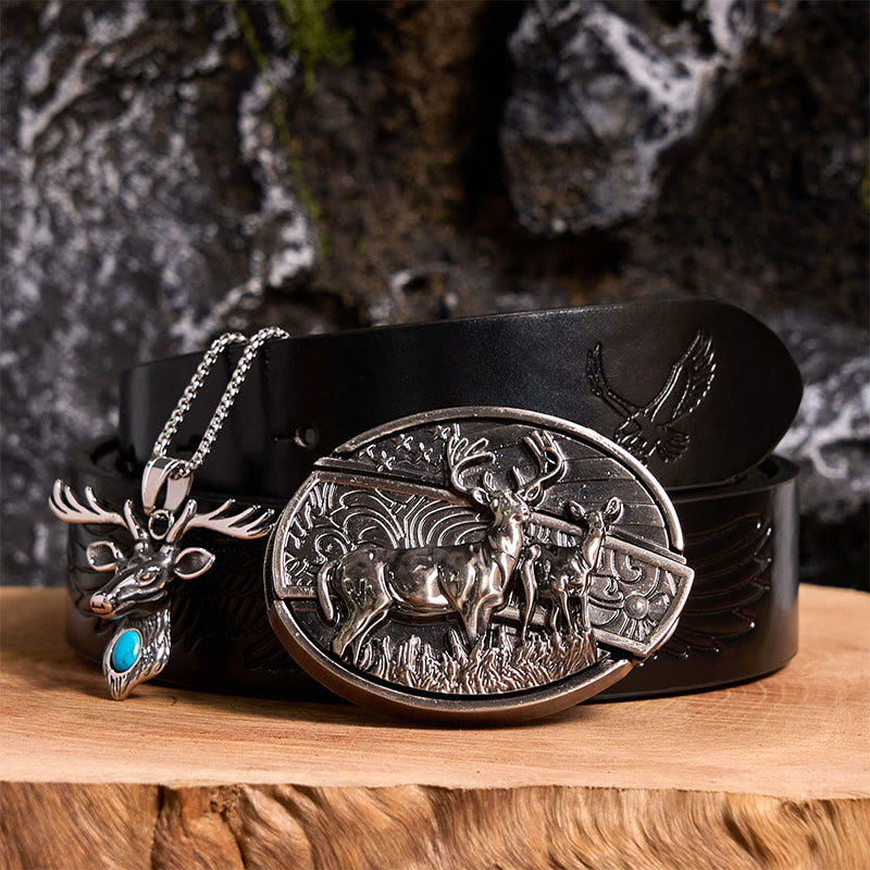 Ensemble de boucles de ceinture à couteau caché avec pendentif tête d'élan et drapeau cerf