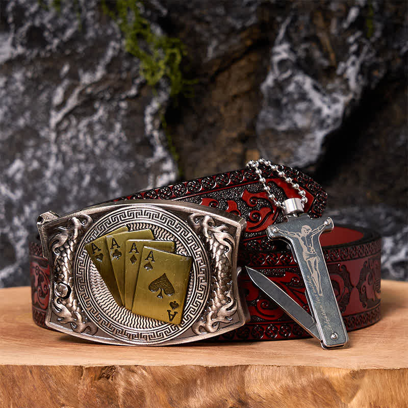 Coffret de bricolage Poker Ace avec couteau caché, boucle de ceinture et briquet Black Ice