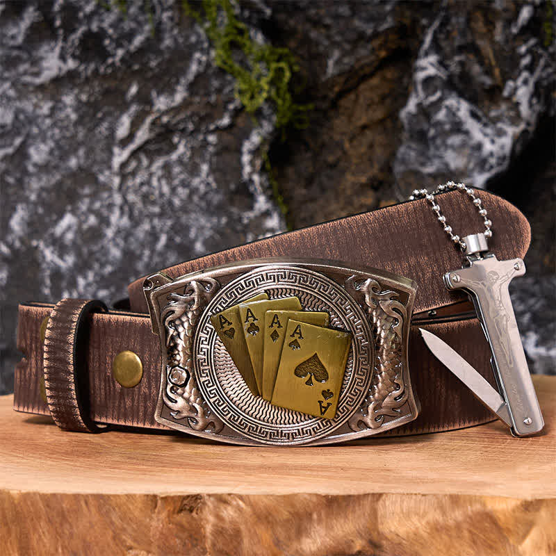 Coffret de bricolage Poker Ace avec couteau caché, boucle de ceinture et briquet Black Ice