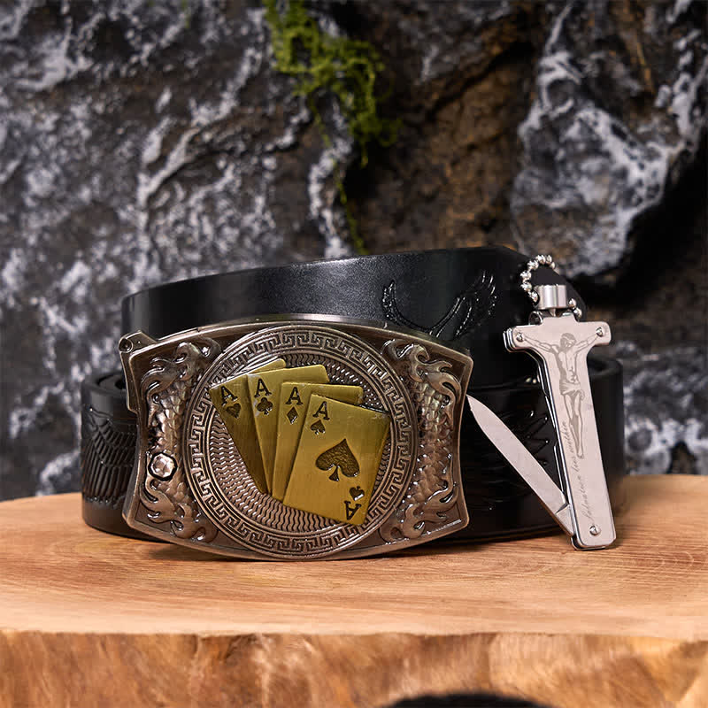 Coffret de bricolage Poker Ace avec couteau caché, boucle de ceinture et briquet Black Ice