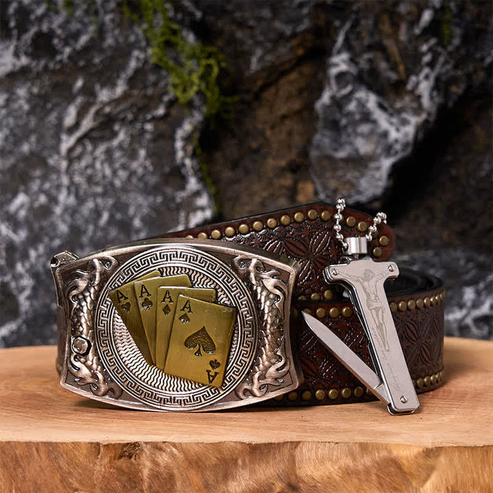Coffret de bricolage Poker Ace avec couteau caché, boucle de ceinture et briquet Black Ice