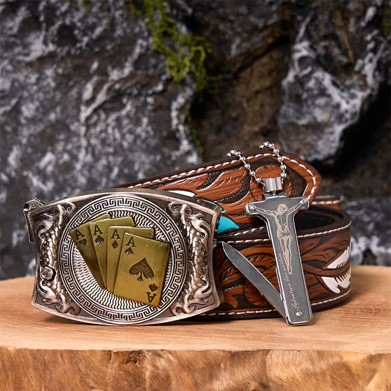 Coffret de bricolage Poker Ace avec couteau caché, boucle de ceinture et briquet Black Ice