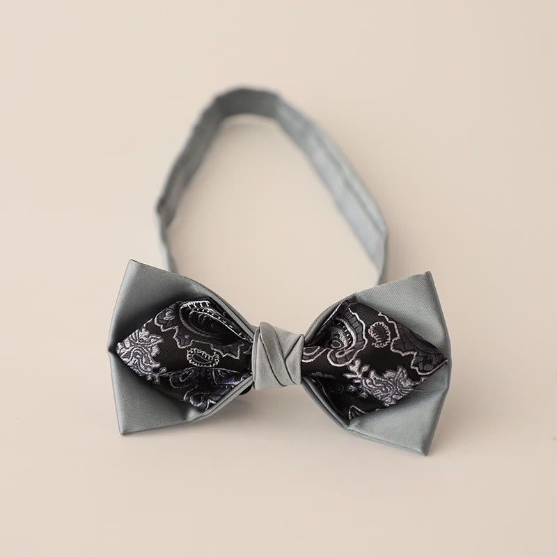 Nœud papillon en satin à deux canapés et bretelles réglables à motif cachemire