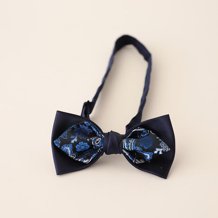 Nœud papillon en satin à deux canapés et bretelles réglables à motif cachemire