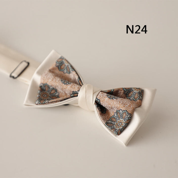 Nœud papillon à bretelles réglables en satin beige à deux canapés