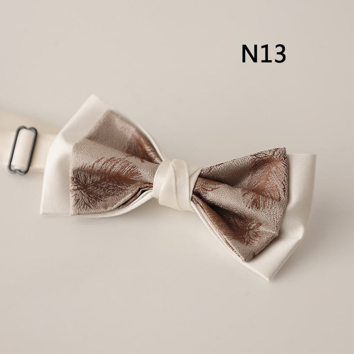 Nœud papillon à bretelles réglables en satin beige à deux canapés