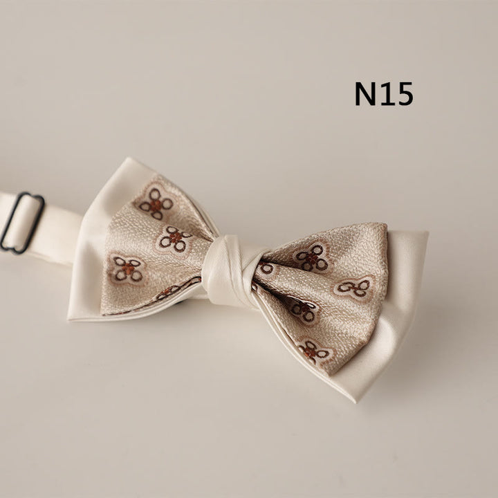 Nœud papillon à bretelles réglables en satin beige à deux canapés