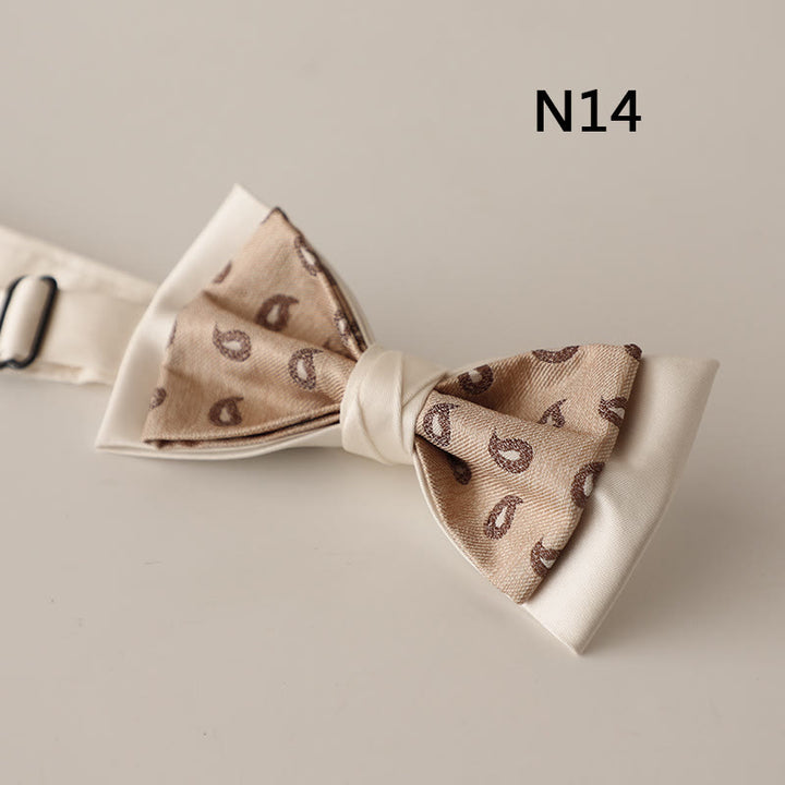 Nœud papillon à bretelles réglables en satin beige à deux canapés