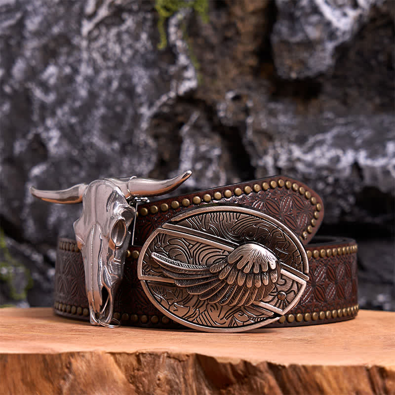 Ensemble de boucles de ceinture à couteau caché Angel Wing DIY, pendentif taureau à longues cornes