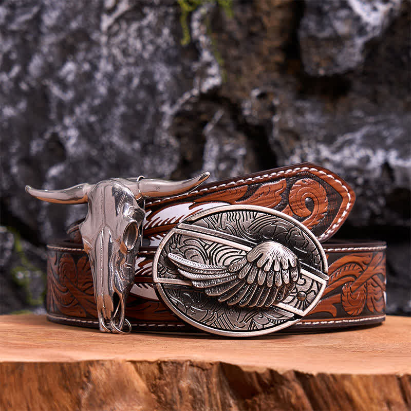 Ensemble de boucles de ceinture à couteau caché Angel Wing DIY, pendentif taureau à longues cornes