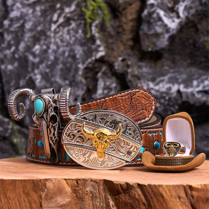 Ensemble de pendentifs en forme de mouton et de crâne turquoise avec boucle de ceinture et couteau caché à faire soi-même